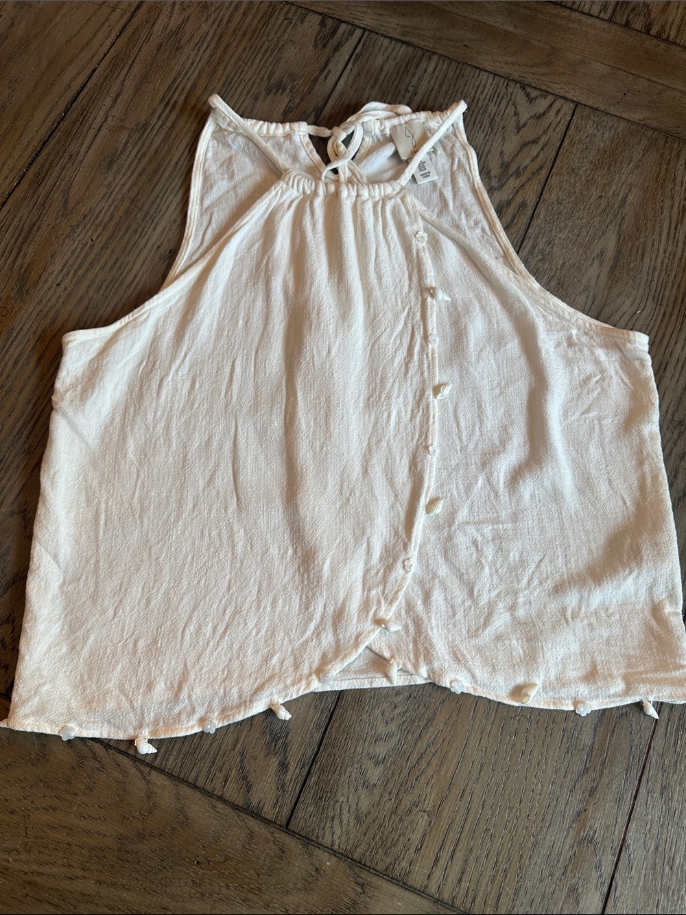 Joie Ivory Linen Rayon Halter Blouse Wrap Top w/ Shell Flower Details